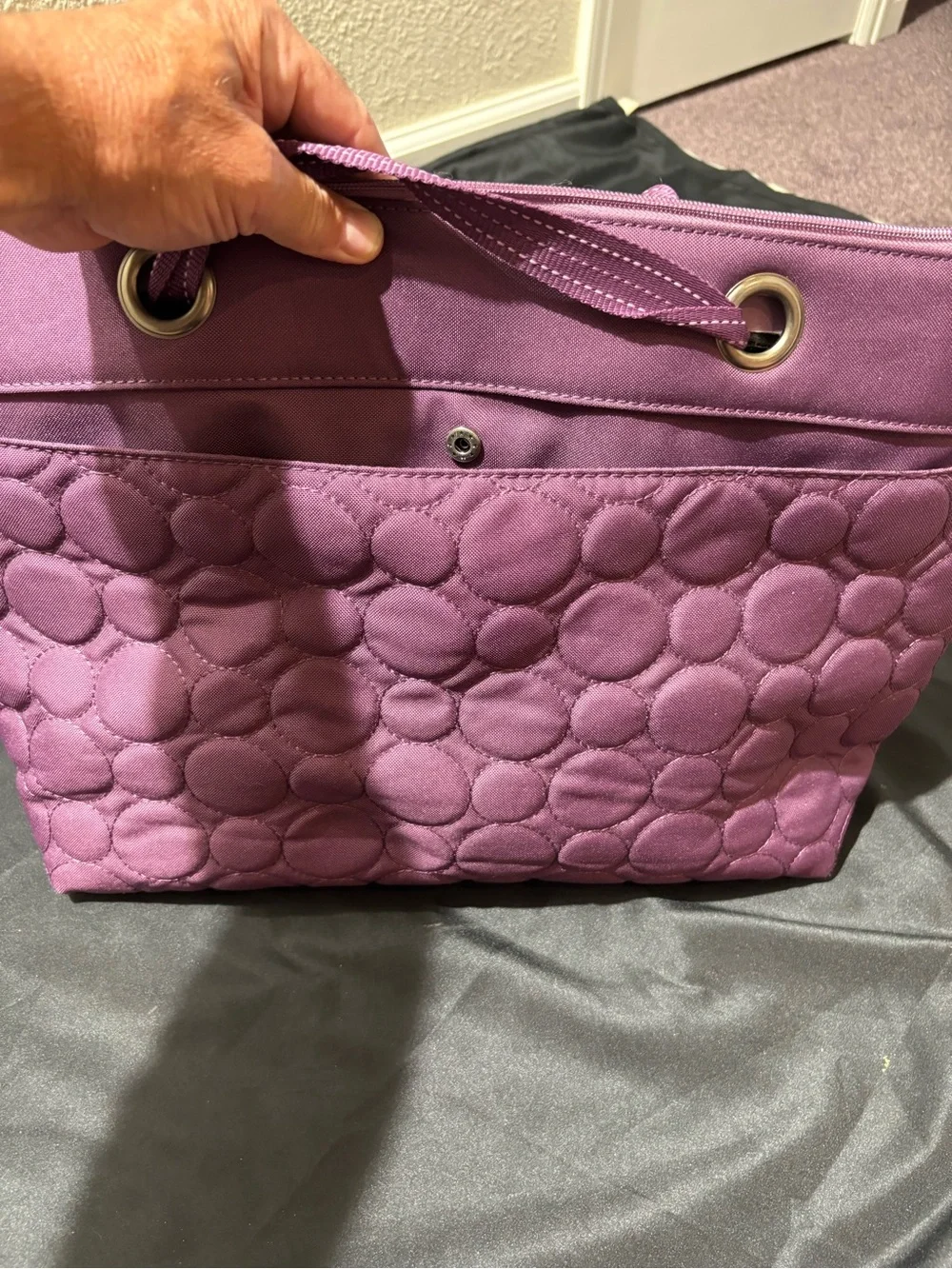 thirty-one Purple Quilted Circle-Pattern Tote with Grommet Straps